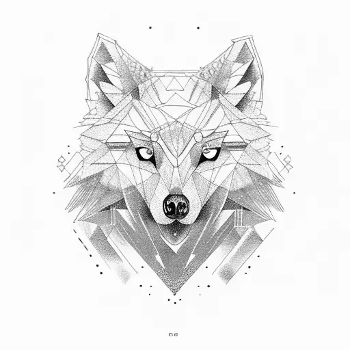 Pine Tree with Wolf, Owl and geometric lines tattoo design idea