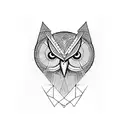 Owl with geometric lines and compass tattoo design idea