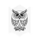 Owl with geometric lines and compass tattoo design idea