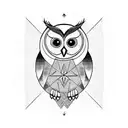 Owl with geometric lines and compass tattoo design idea