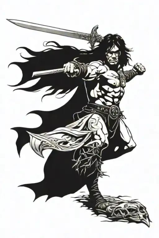 conan the barbarian holding a sword tattoo design idea