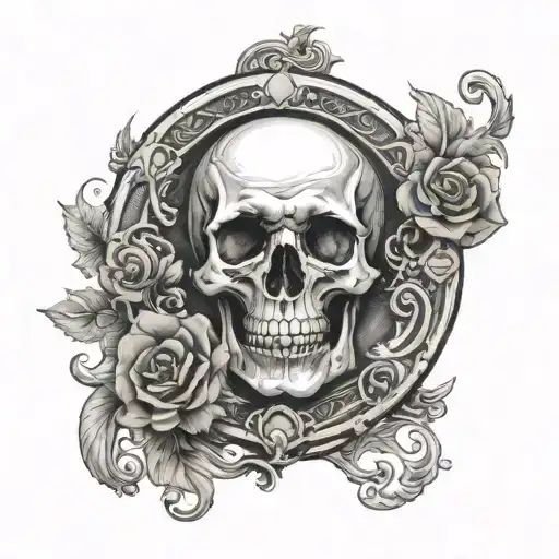 momento mori on a coin with half himan face, half skull tattoo design idea