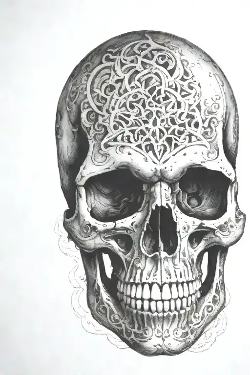 Skull engulfed in flames tattoo design idea