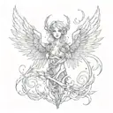 A seraph with six wings and eyes staring tattoo design idea