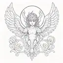 A seraph with six wings and eyes staring tattoo design idea