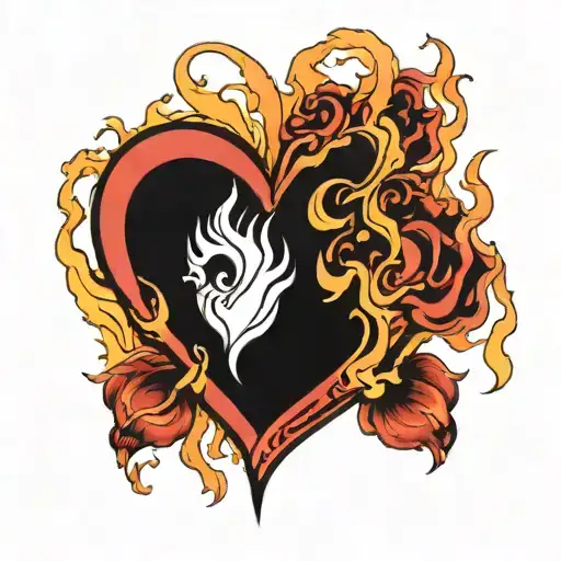 heart in flames tattoo design idea