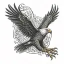 A stylized eagle with intricate dotwork patterns, surrounded by rays of light symbolizing prayer tattoo design idea