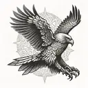 A stylized eagle with intricate dotwork patterns, surrounded by rays of light symbolizing prayer tattoo design idea