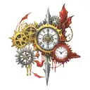 Black Gold, and Blood Red Melting Clock and gears. All Seeing Eye bleeding. knives crystals and gemstones. The Void tattoo design idea