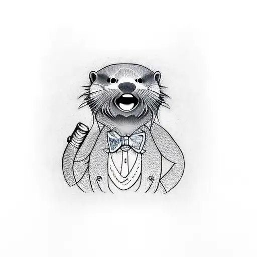 Otter with a Cigar and whiskey tattoo design idea