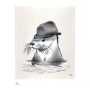 Otter with a poor boy hat, Cigar and whiskey tattoo design idea