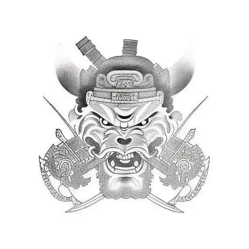 samurai drinking whisky tattoo design idea