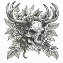deer skull, ivy and crystals tattoo design idea