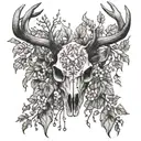 deer skull, ivy and crystals tattoo design idea