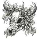 deer skull, ivy and crystals tattoo design idea