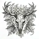deer skull, ivy and crystals tattoo design idea