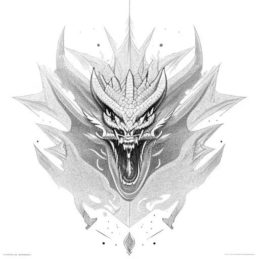 Western dragon with head held high emerging from the shadows spitting a large flare that leaves black roses tattoo design idea