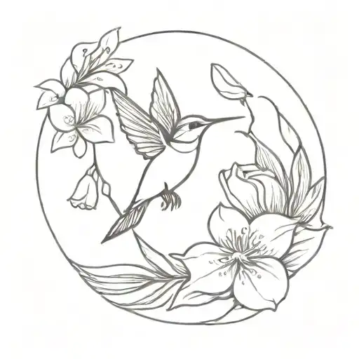 hair comb with hummingbird and lillies and pears tattoo design idea