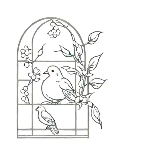 dove in window with peaches, figs, and blueberries, orchids, and lily of the valley tattoo design idea