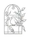 dove in window with peaches, figs, and blueberries, orchids, and lily of the valley tattoo design idea