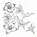 sea Shells, Manta Ray, sea Star and hibiscus flower  tattoo design idea