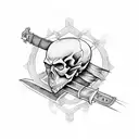 Skull with crossed sword and rifle tattoo design idea