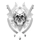 Skull with crossed sword and rifle tattoo design idea