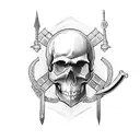 Skull with crossed sword and rifle tattoo design idea