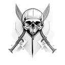Skull with crossed sword and rifle tattoo design idea