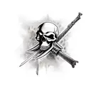 Skull with crossed sword and rifle tattoo design idea