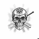 Skull with crossed sword and rifle tattoo design idea