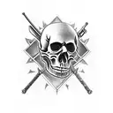 Skull with crossed sword and rifle tattoo design idea