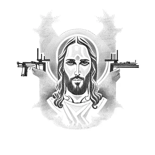 jesus with guns tattoo design idea