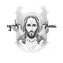 jesus with guns tattoo design idea