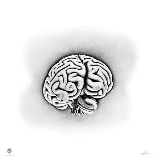 A human brain, artisticly written "Sapere Aude" inside tattoo design idea