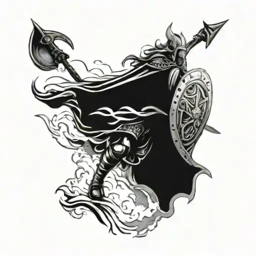 Viking warrior riding into battle on a longship tattoo design idea