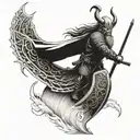 Viking warrior riding into battle on a longship tattoo design idea