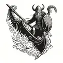 Viking warrior riding into battle on a longship tattoo design idea
