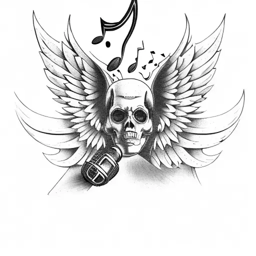 music, microphone, writing, skateboard wheels, movie, staitway, angels, wings, cross tattoo design idea