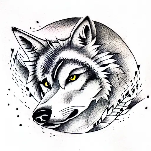 A wolf stands on a hill tattoo design idea