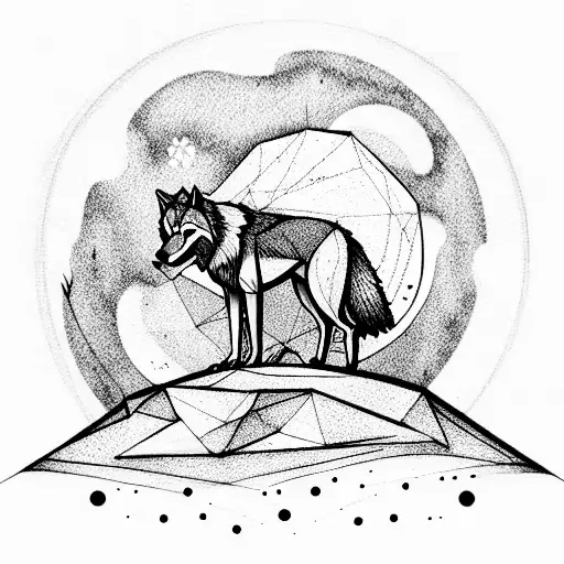  A wolf stands on a hill with a moon tattoo design idea