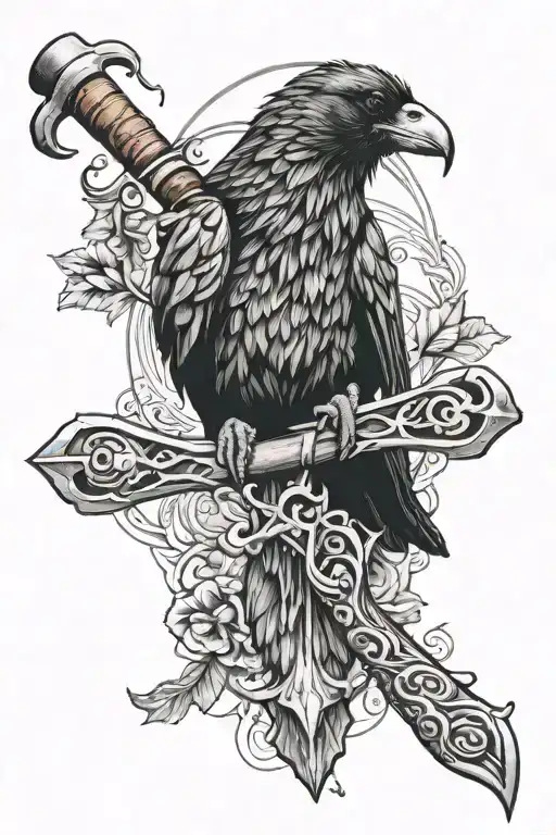 nordic raven and axe forearm sleeve tattoo tattoo design idea