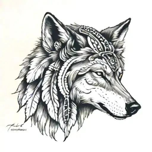in memory of my mama tattoo with native American wolf head dress on or maybe half her face turning into a wolf  tattoo design idea