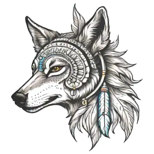 in memory of my mama tattoo with native American wolf head dress on or maybe half her face turning into a wolf  tattoo design idea