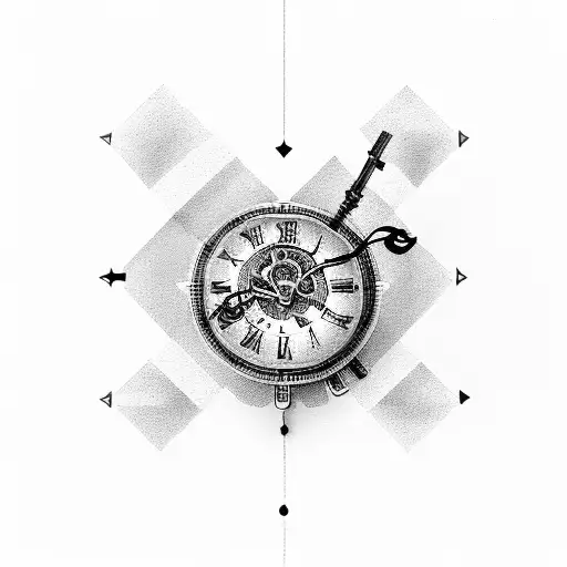ventage lock and key with a clock and clock gears incoperated tattoo design idea