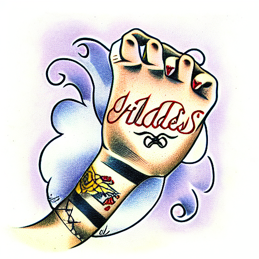 hands with childs name tattoo design idea