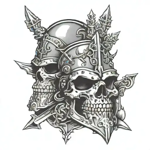 skulls castle and knight helmet tattoo design idea