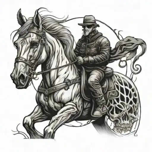 rider at horse with pumpkin skull with blood tattoo design idea