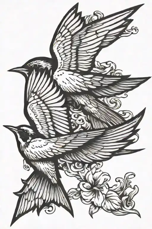 two swallows flying tattoo design idea