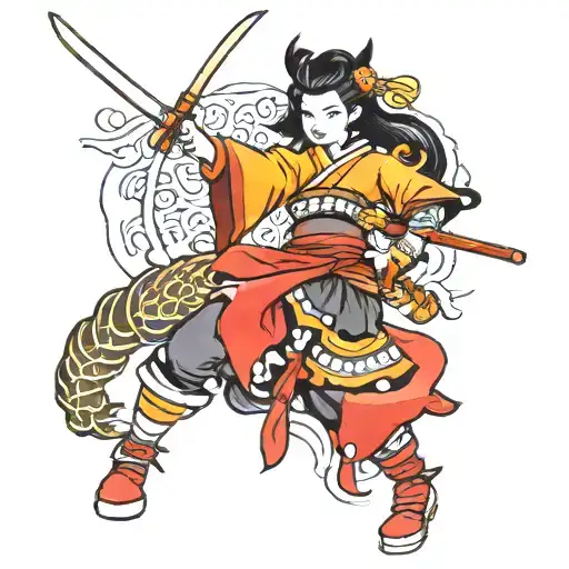 traditional pin up girl samurai warrior tattoo design idea